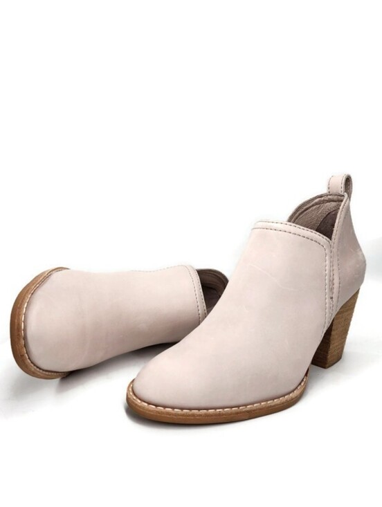 Jeffrey Campbell Shoes - Jeffrey Campbell Rosalee Beige Leather Split-Shaft Pull-On Block Heel Ankle Boot